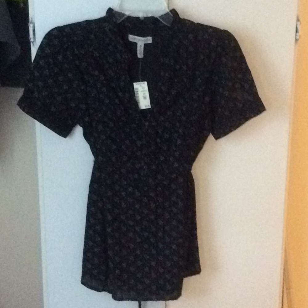 Black with light gray tiny flowers blouse